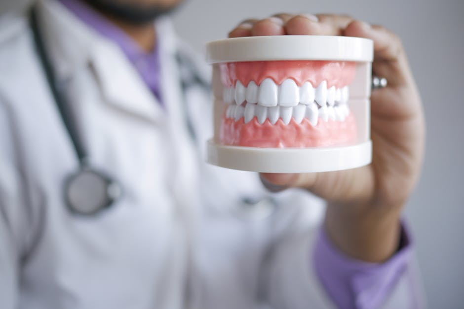 pexels-photo-11768114-11768114 Closeup of a dentist holding a dental prosthetic in a clinical setting, emphasizing prosthodontic care.
